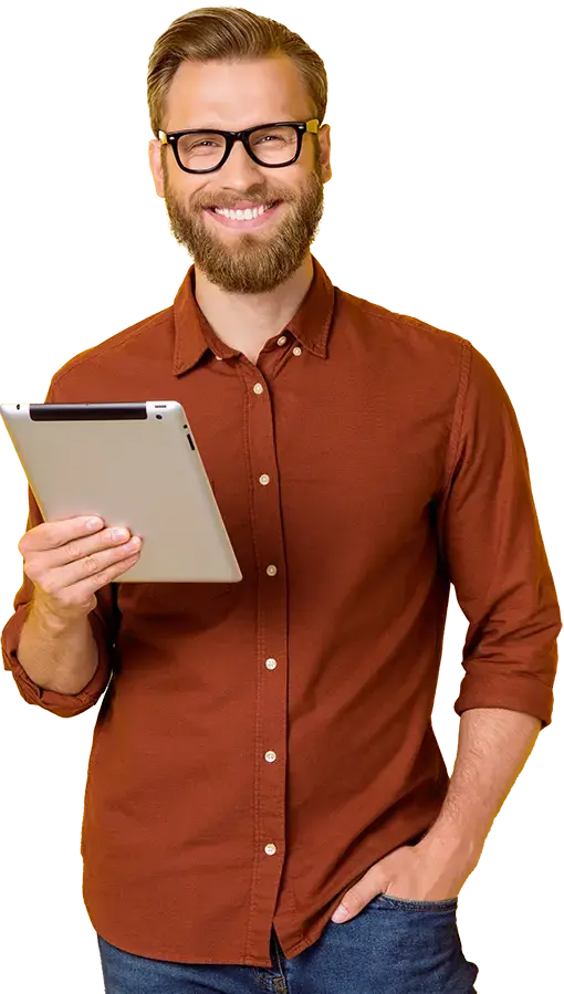 Lehrer plant Unterricht mit Mein Schulplan auf dem Tablet